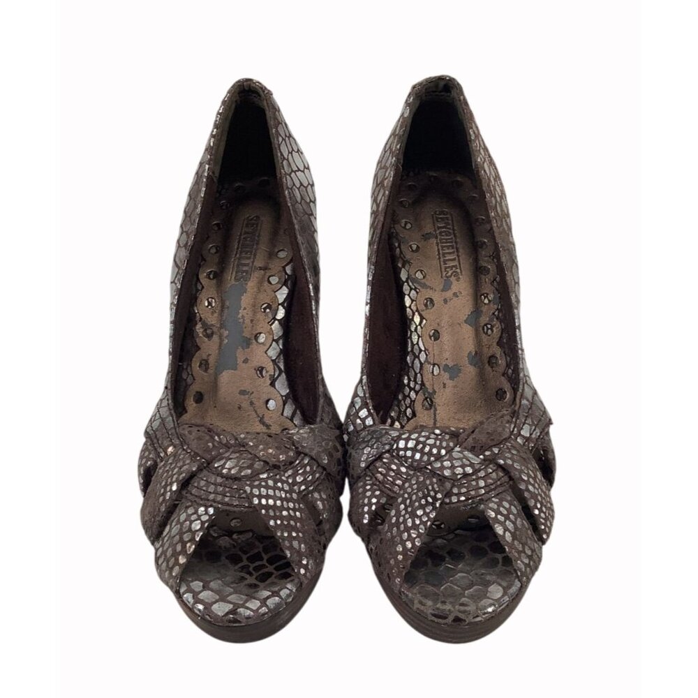 Seychelles Womens Open-Toe Snake Print Wedge Heels Size 7 Brown